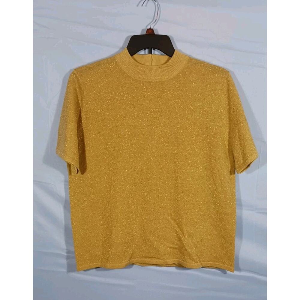 Drapers & Damons Vintage 90s XL Gold Lame Metallic Short Sleeve Sweater